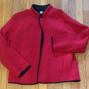 Red Chico's Open Front Silk Jacket Sz 1 (Black Silk Lining)